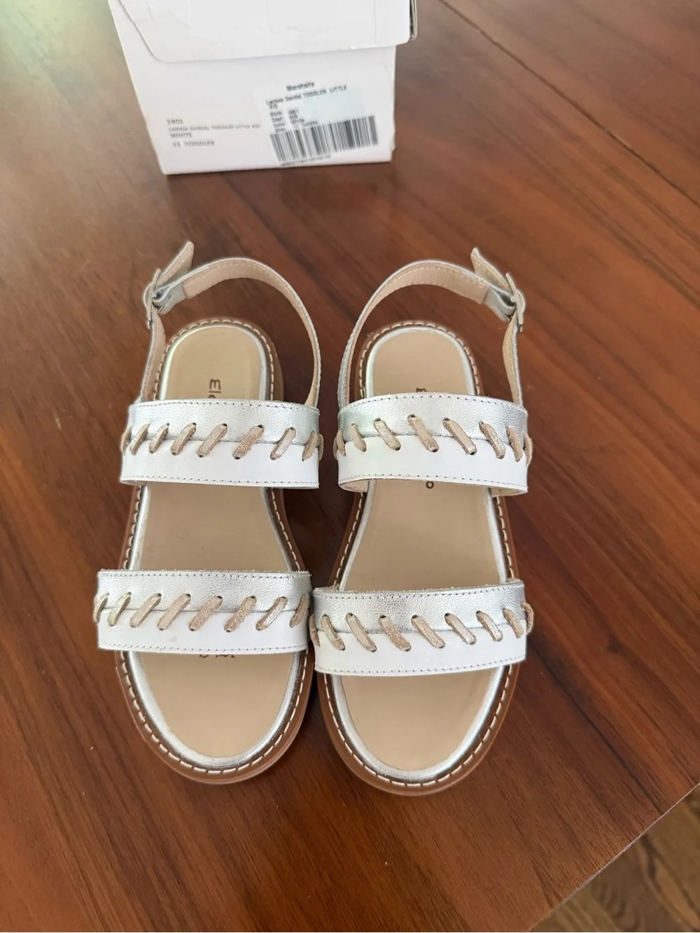 Elephantito Silver Double-Strap Girls Sandals with Stitch Detail